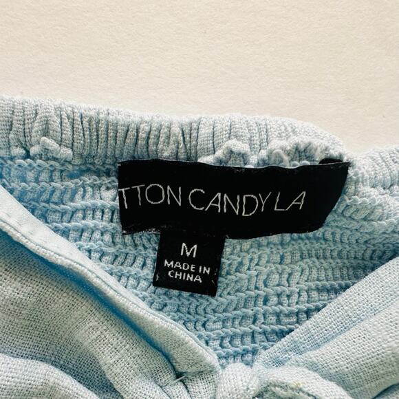 Cotton Candy LA Crop Top Light Blue Linen Size Medium Puff Sleeve - Picture 3 of 7